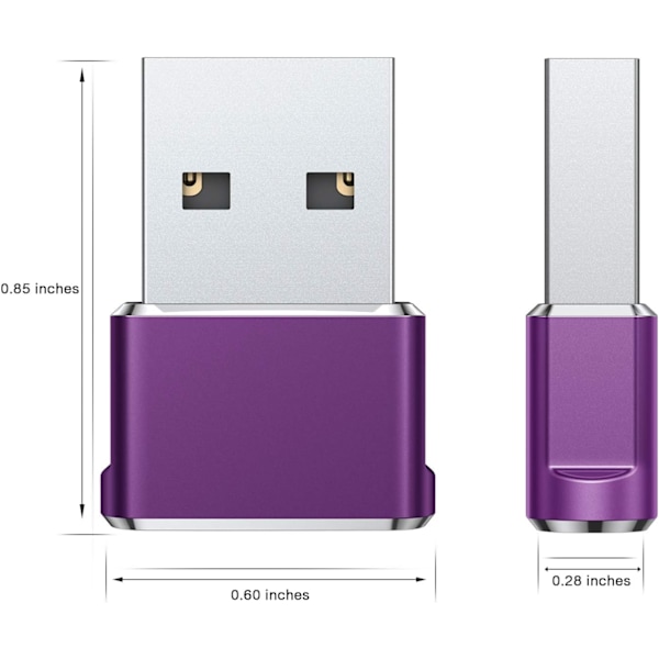 Lilla - USB C hunn til USB A hann adapter 3-pak, konverter C ladekabel for Appl