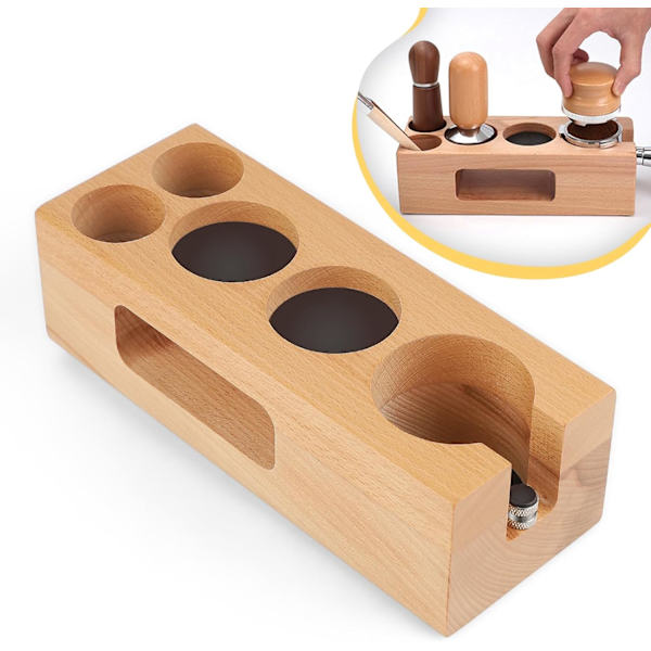 Kaffetamper Stasjon 51-54mm Justerbar, Trestativ i Tre med 5 Hull
