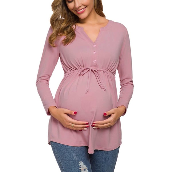 Gravidtoppar för gravida gravidskjortor Casual Långärmad V Nec