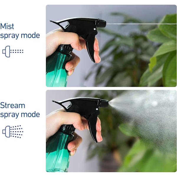 2-pack 500 ml tomma sprayflaskor med justerbart sprayhuvud för
