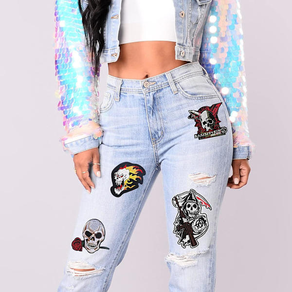 9 store Skull broderi strykejern-på lapp, broderi klistremerke strykejern o