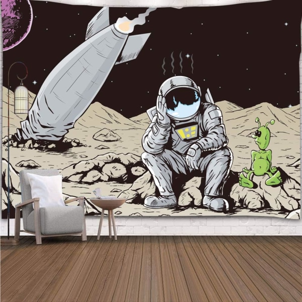 200 x 150 cm Trippy Astronaut-teppe, rakett styrtet på Alien Plan