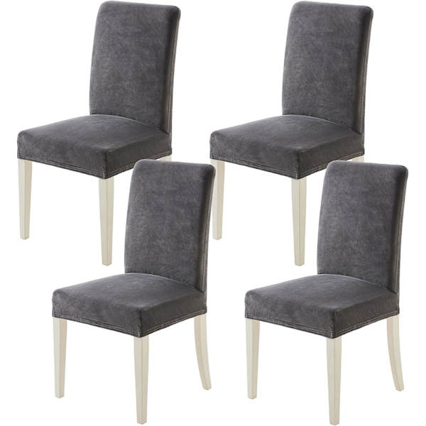 Matstolsöverdrag i Sammet, Inomhus, Stretch, Grå, 4-pack, Sitskydd, Stolsöverdrag, Suita