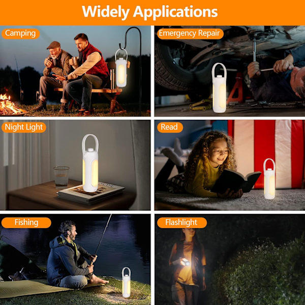 Hvit LED Campinglykt 10000 mAh, Multifunksjonell Campinglampe E