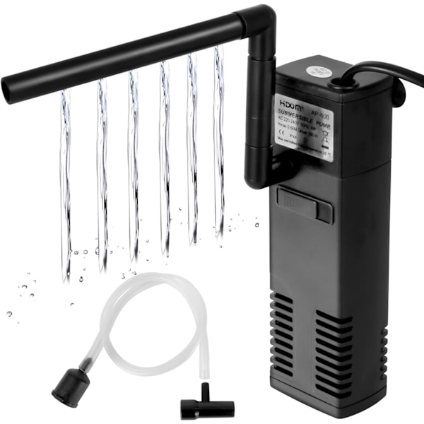 Akvarievattenflödesfilter 4W 300L/H Internt akvariefilter 60L akvariepumpfilter med filtersvampar för fisk