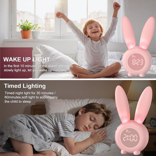 Barnväckarklocka (rosa), digital väckarklocka för pojkar och flickor i sovrummet, kaninväckarklocka