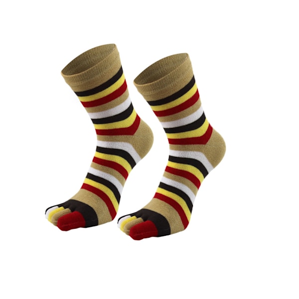 (Khaki) 4 par Full Finger Toe Socks Bomullssockor Toe Separated Socks Rainbow Stripe Socks för kvinnor