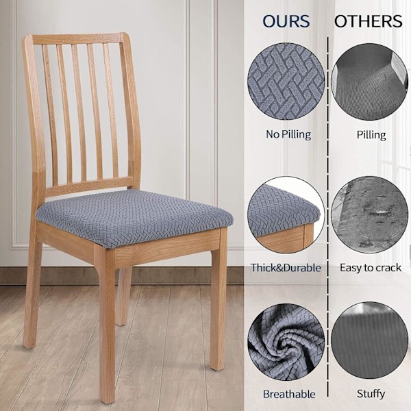 Grå matstolsöverdrag i set om 2, stretchiga jacquardmatstolsöverdrag