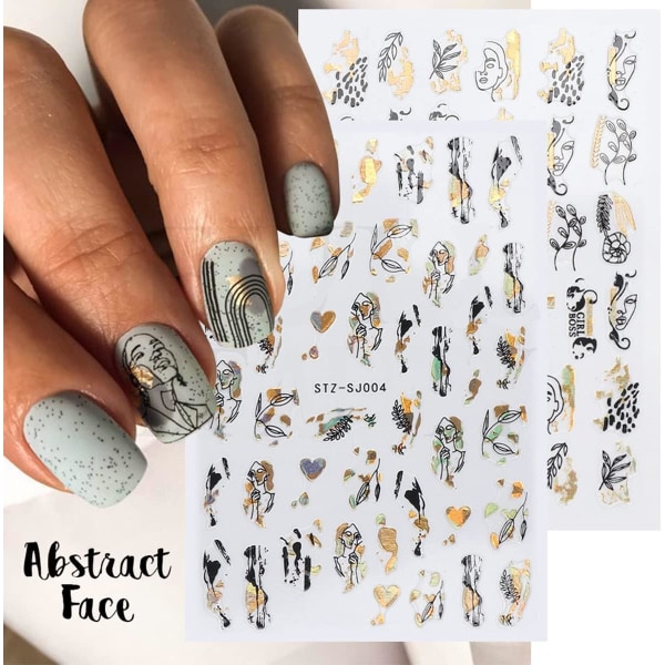 Guld abstrakta nagelklistermärken Nail Art 9 ark självhäftande nagel