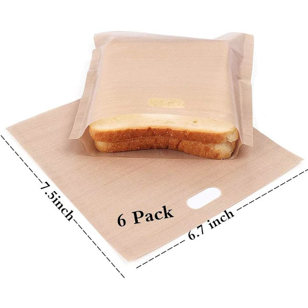 6-pak gjenbrukbare toastposer, perfekt for grillede ostesmørbrød