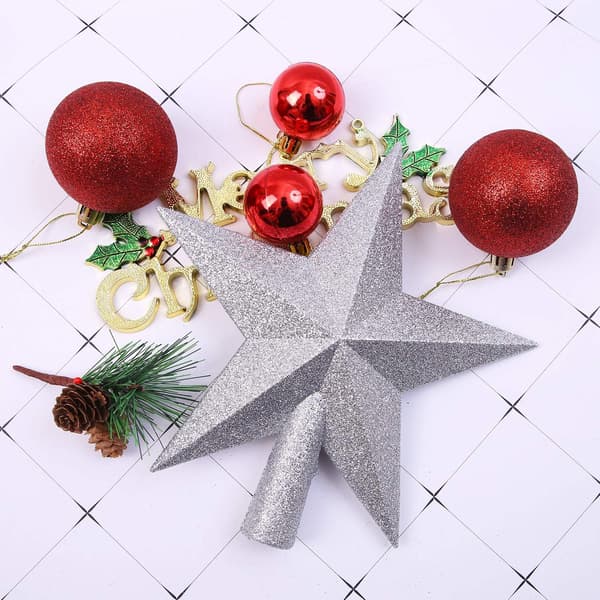 (15*14.5*2cm, sølv) Glitter Stjerne Juletræstop Julepynt C