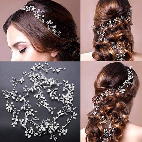 Bröllopshuvudband - Hårkrans huvudbonad Sliver Pearl Hair Band Vintage Style för kvinnor på bröllop