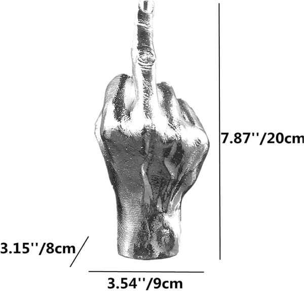 Sølv Kreativ Vertikal Midterste Finger Hånd Desktop Statuer, Pers