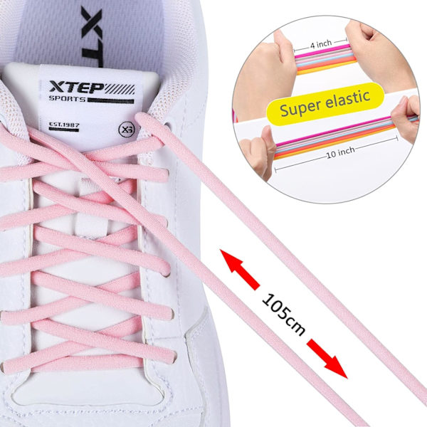 Pink 2 par elastiske snørebånd til børn og voksne - elastisk gummi