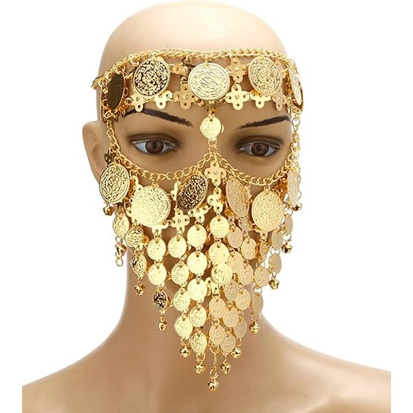 Guld kvinnors karneval mynt slöja cosplay ansiktskedja fest magdans smycken