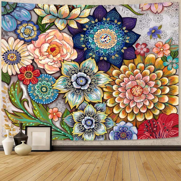 60×80 tum Färgglad Blommig Gobeläng Väggbonad, Ljusa Boho Tyg Blomster Gobelänger, M
