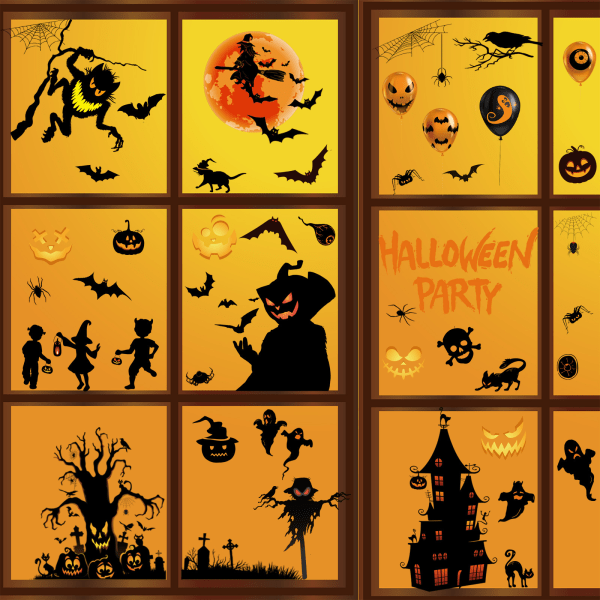 9 ark Halloween-vindueklistermærker, dobbeltsidede vindueklistermærker