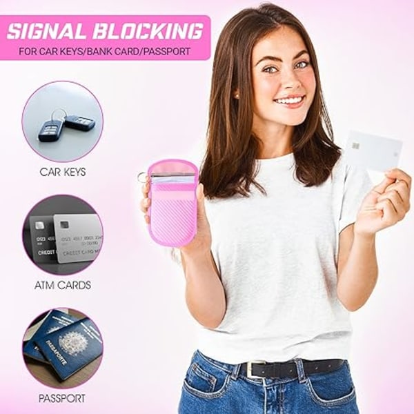 2-pack (rosa+brun) Liten Faraday-påse med krok och säker nyckelring, RFID-signalblockerande Faraday-väska för bilnyckel, Faraday