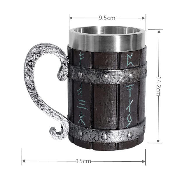 Nordisk Viking Rune Ølkrus i Rustfrit Stål Træharpiks 3D N