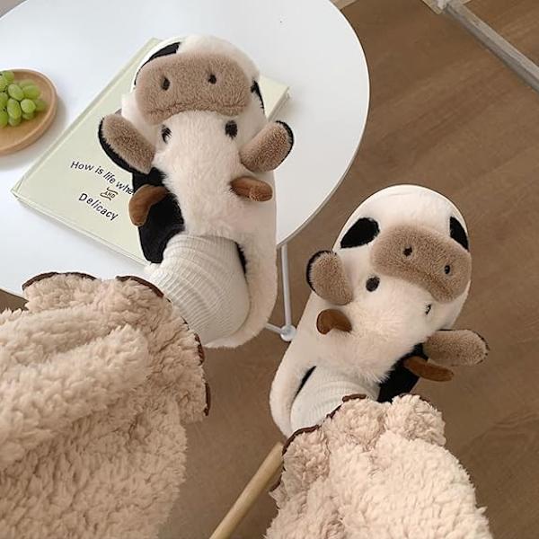 Dame Mænd Ko Slippers Vinter Varme Plys Pels Komfortable Tegneserie