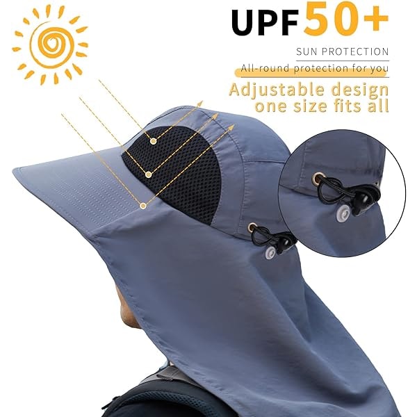 Solhatt för män och kvinnor med nackskydd, UPF 50+ UV-skydd för vandring