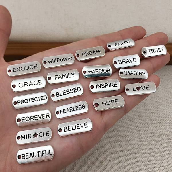 20 st inspirerande ord charms hängen rektangulära hängen för smyckestillverkning, DIY-armband