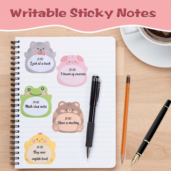 Mini Sticky Notes 640 Ark Animal Sticky Notes, Farverige Stick
