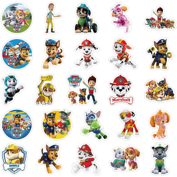 Paw Patrol -tarrat lapsille, 50 kpl vedenpitävää vinyylitarraa pyörään, moottoripyörään, graffiteihin, kannettavaan tietokoneeseen