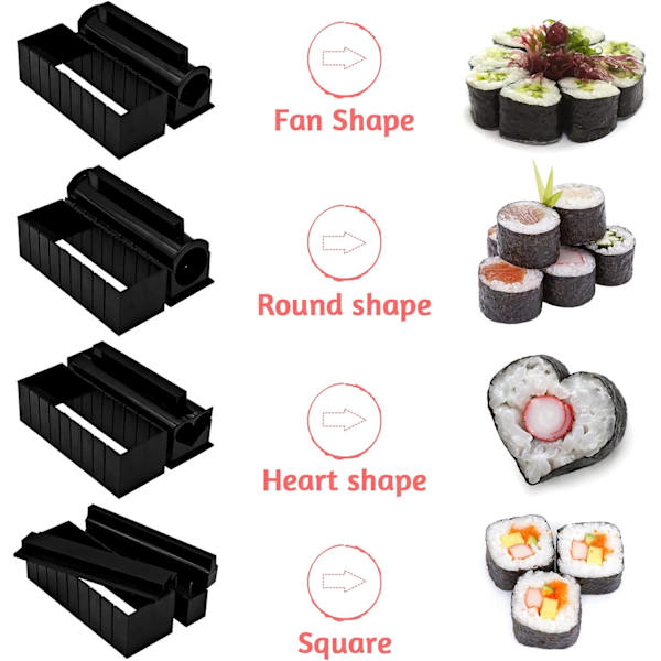 10 stykker sushiformer Sushi tilberedningssett Sett Risrull DIY Sus
