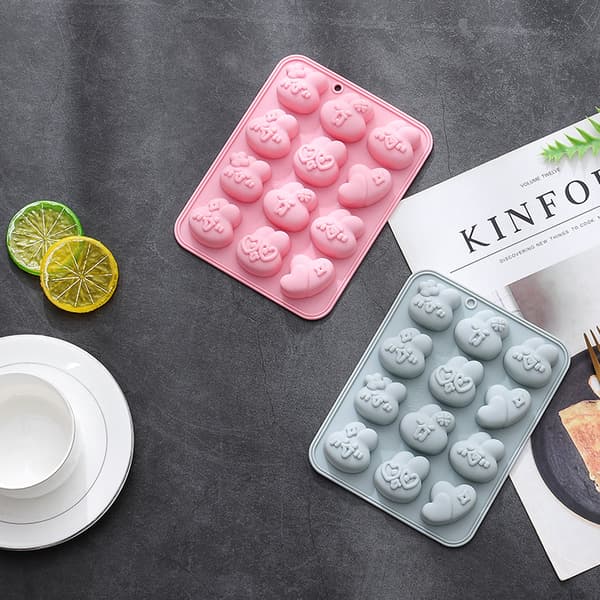 Silikone kageform, 12 søde kaninudtryk, chokoladeform, S