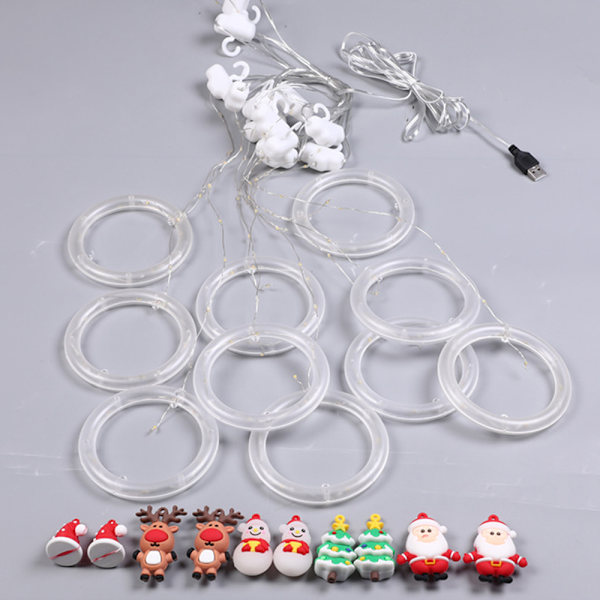 Varme hvite LED juledekorative lys, 3m10 ringstrenglys, med julefigurlys, hjemfestdekor B