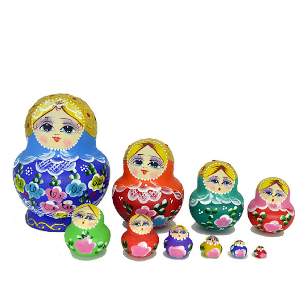 Nesting Dolls, 10 stycken, Serie av ryska Matryoshka D