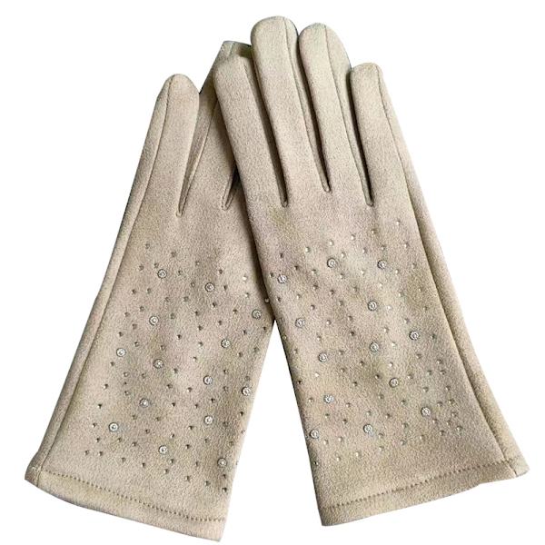 Varme handsker med rhinsten og fleece, strikkede vinterhandsker,