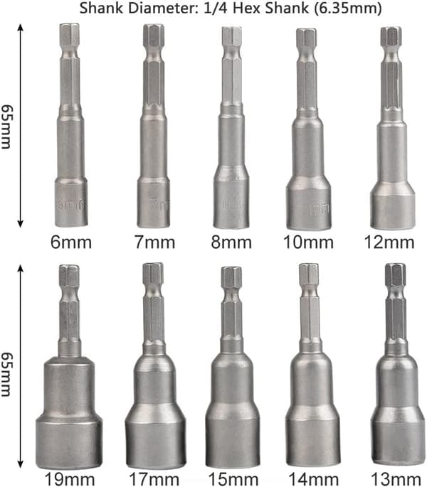 10 stk magnetisk skrutrekker socket: magnetisk bit for Impact Dr