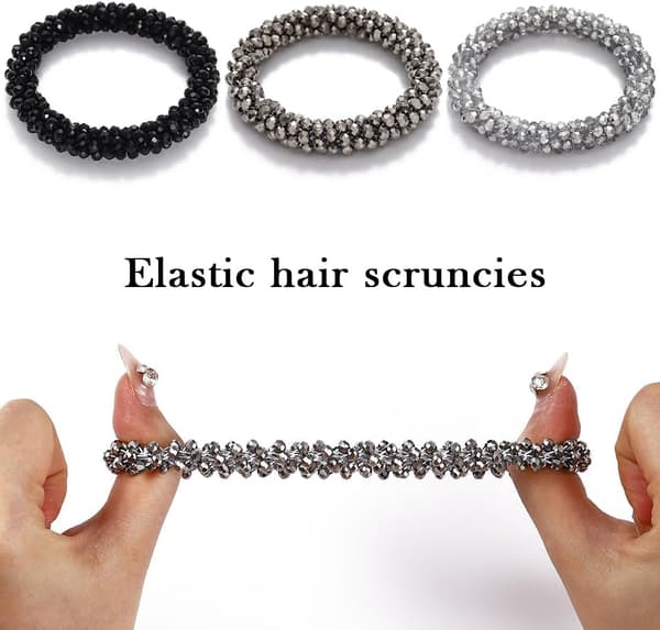 (3-pack) Generse pärlhårband Rhinestone Ponytail Holder Bead Set Hår Scrunchies Elastiskt hår