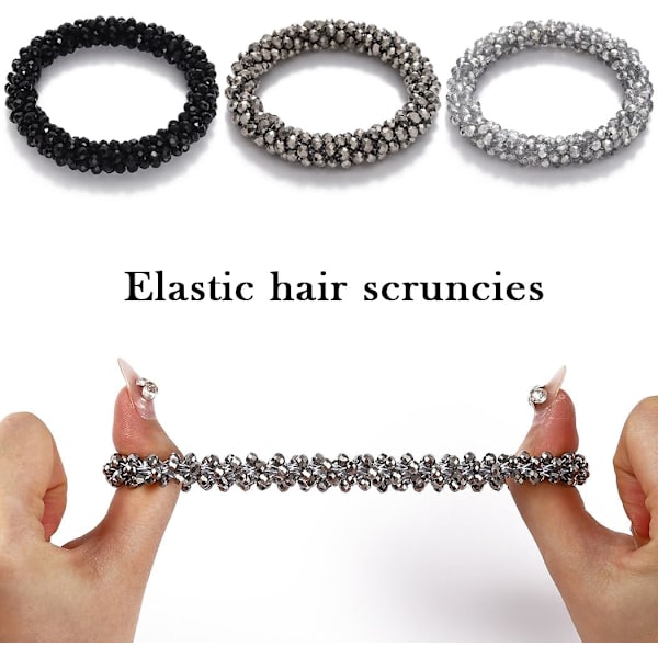(Pakke med 3) Generse Perle Hårbånd Rhinestone Hestehale Holder Perle Sæt Hår Scrunchies Elastisk Hår