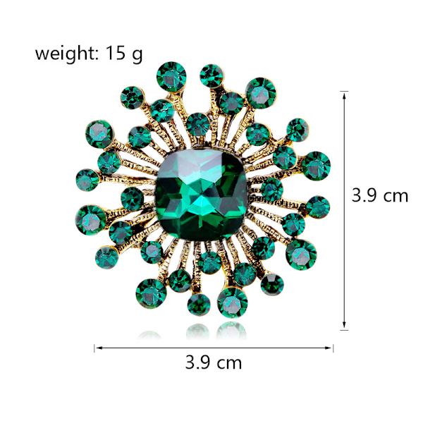 Simuleret smaragd blomst broche pin til kvinder piger rhinestone krystal floral lapel pin clip sweater