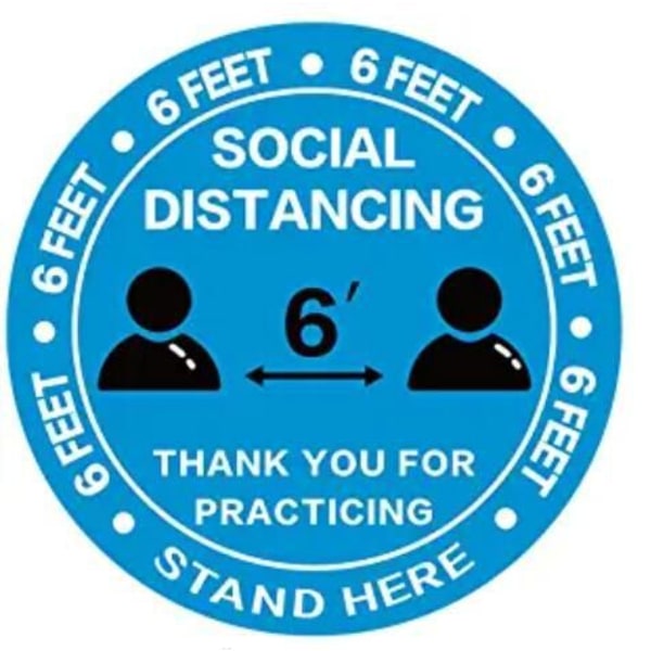 30 Pack 8" Social Distance Floor Decal Stickers - Blue Stand Fl