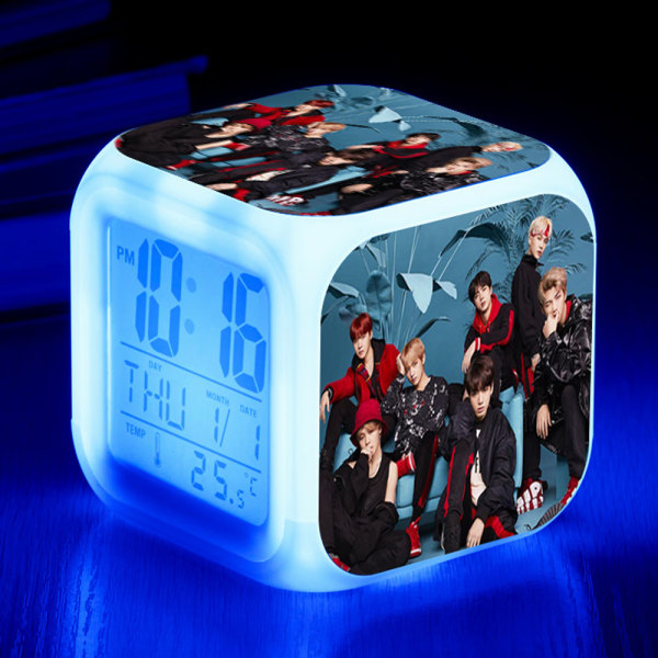 BTS Digital Alarm Clock（C）, Colorful Lights Alarm Clock Square Cl