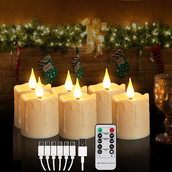 6Pack Timer Remote Control Flameless Votive Tea Lights Candles, Realistic Battery Operated Candles,