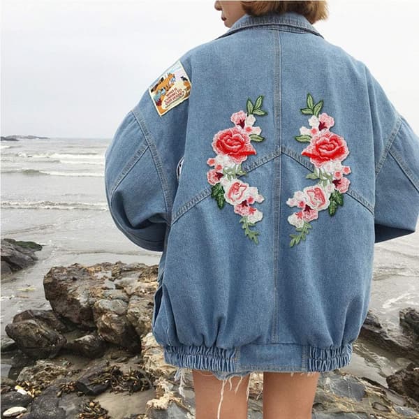 Applikation Sy-på Stryk-på Patch Blomma DIY Broderi Blå Patch Em C