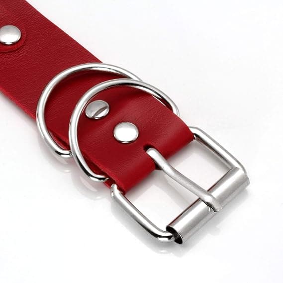 Rød Goth Punk PU Læder Choker O Ring Halskæde Unisex
