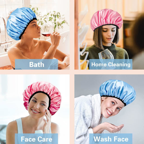 (pink+blue+black) 3 farver brusehat til kvinder, justerbar genanvendelig, ekstra stor, dobbeltlags vand