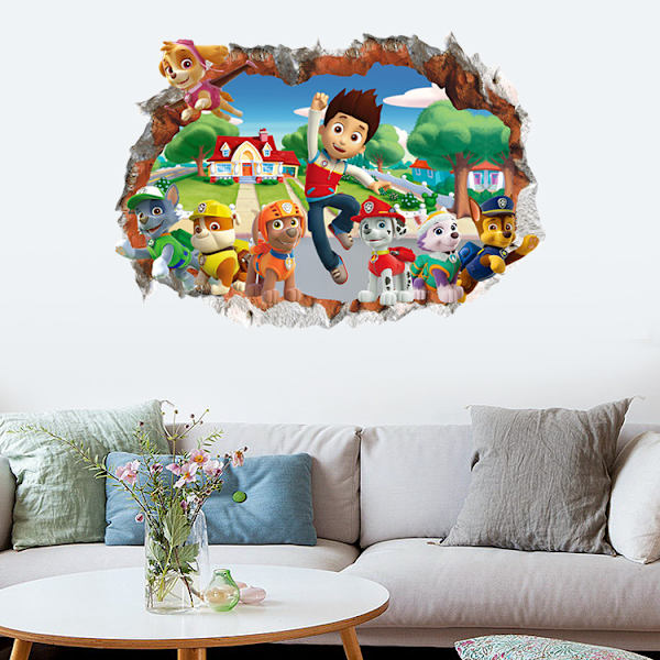 Paw Patrol 3D-väggdekal pojke flicka rum Paw Patrol trasig väggdekal