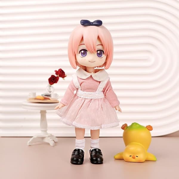 OB11 Docklångärmad Gauseklänning Set 1/12 Plain Body BJD GSC Dockkläder Rosa