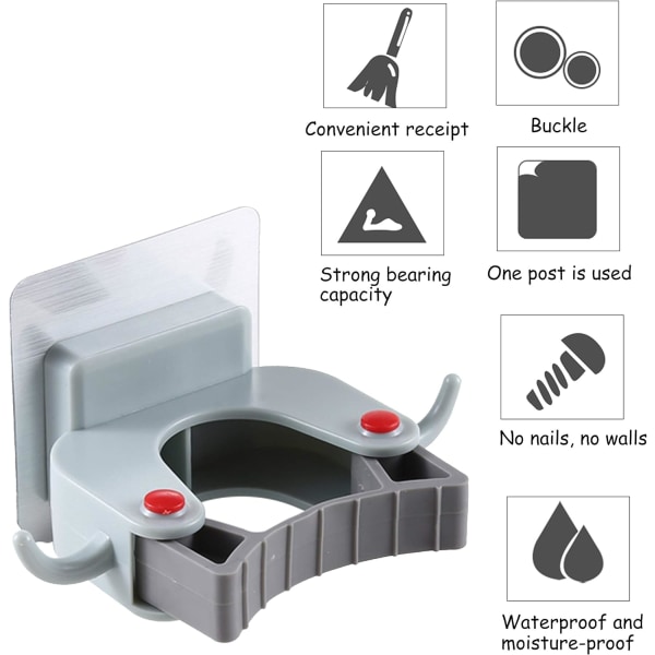 6 stk - Selvklebende kostesett Kostkrok Veggmontert Mopp og Holder for Skap River Hage Garasje Oppbevaring F