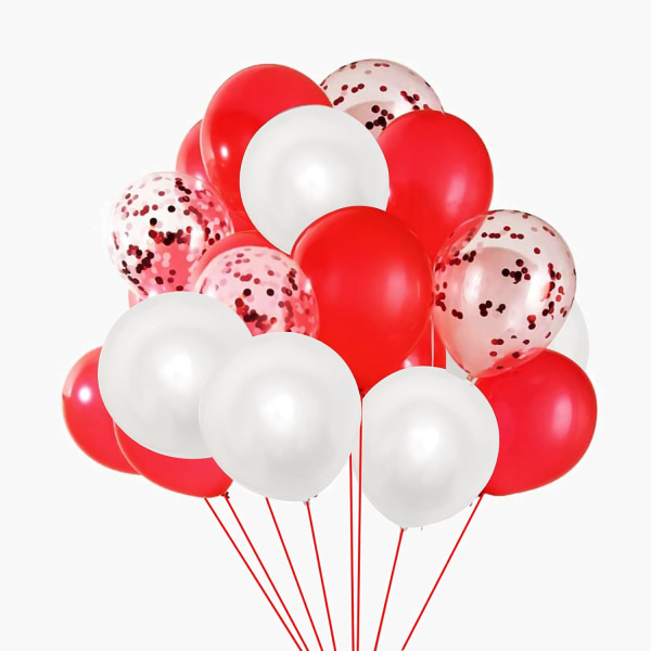 Röda vita ballonger 12" Röda konfettiballonger med band, 30 st