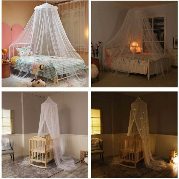 Dobbeltseng myggnetting, baldakin med fluorescerende stjerner og måne, gløder i mørket, seng baldakin, insektbeskyttelse for baby, babyseng, soverom