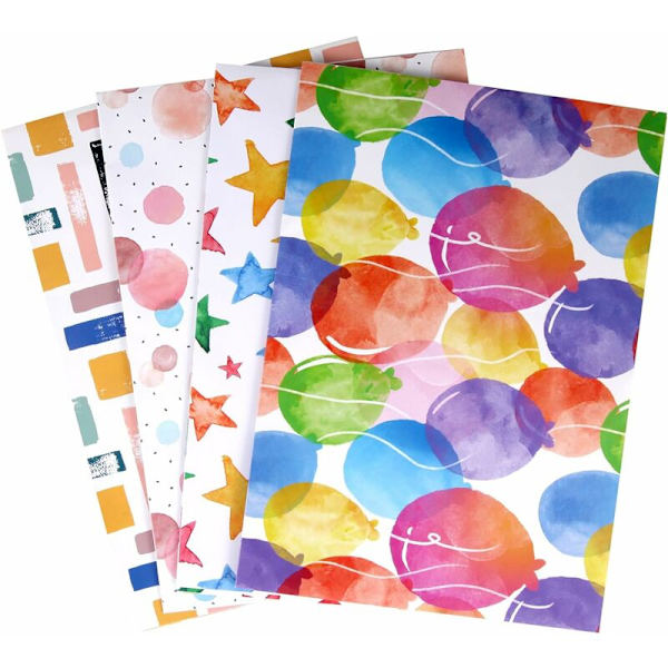 4 ark gavepapir - 70 × 50 cm farverigt gavepapir til fødselsdag eller fest