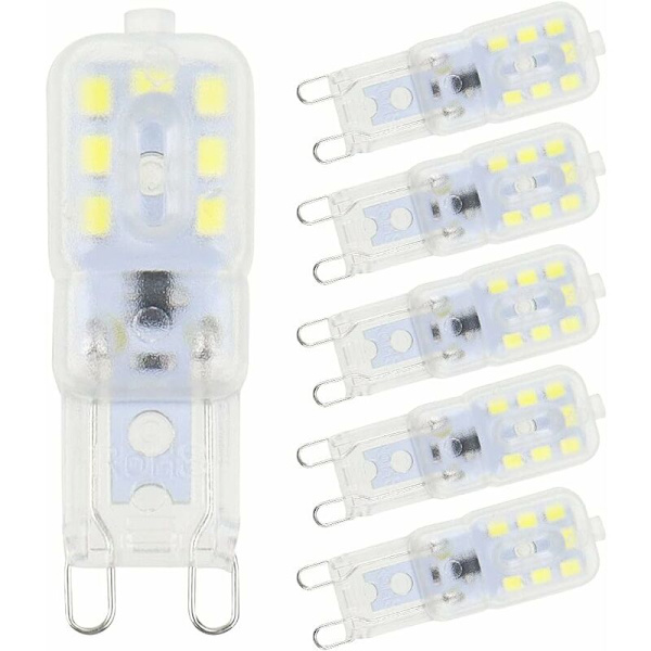 6 stk. G9 LED Pærer Kold Hvid 3W 6500K Flimmerfri Halogen LED Udskiftning Dæmpbar LED Kapsel Pære Energibesparende til Vægskinne Lysekrone Ref